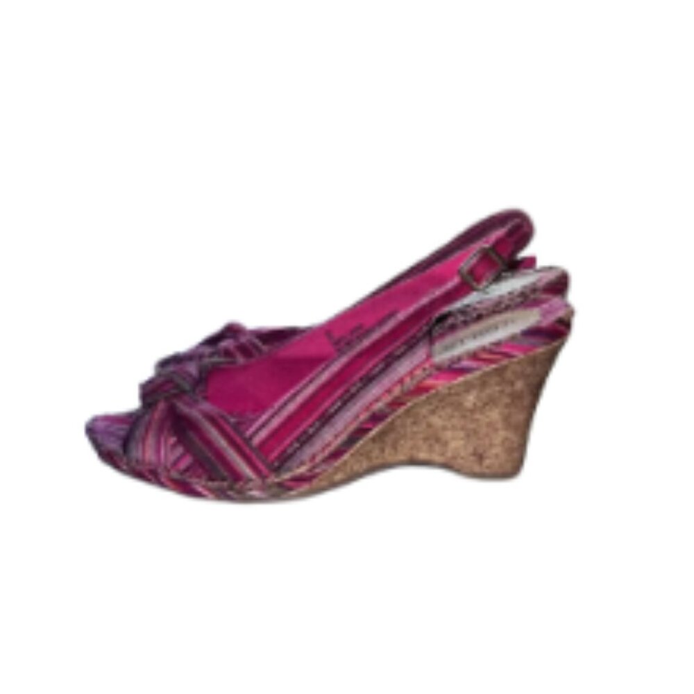 Pink Striped Wedge Sandals